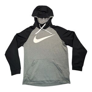 Nike Dri-FIT Hoodie Men's Medium Gray Black Swoosh Pullover Sweatshirt 905659